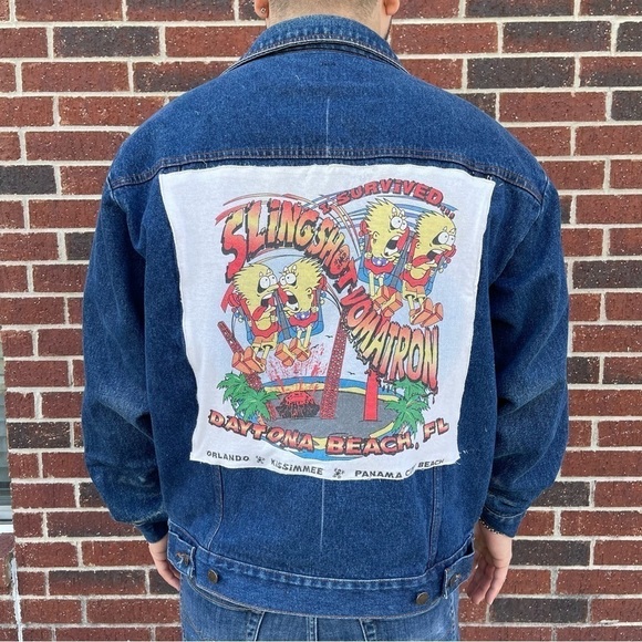 Wrangler Rustler Jean Jacket Custom Made Stitched Vintage Shirt Size Medium